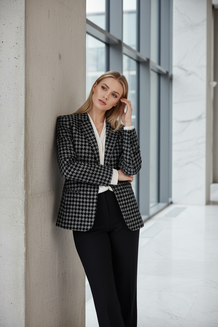 Blazer pied de poule posa appoggiata