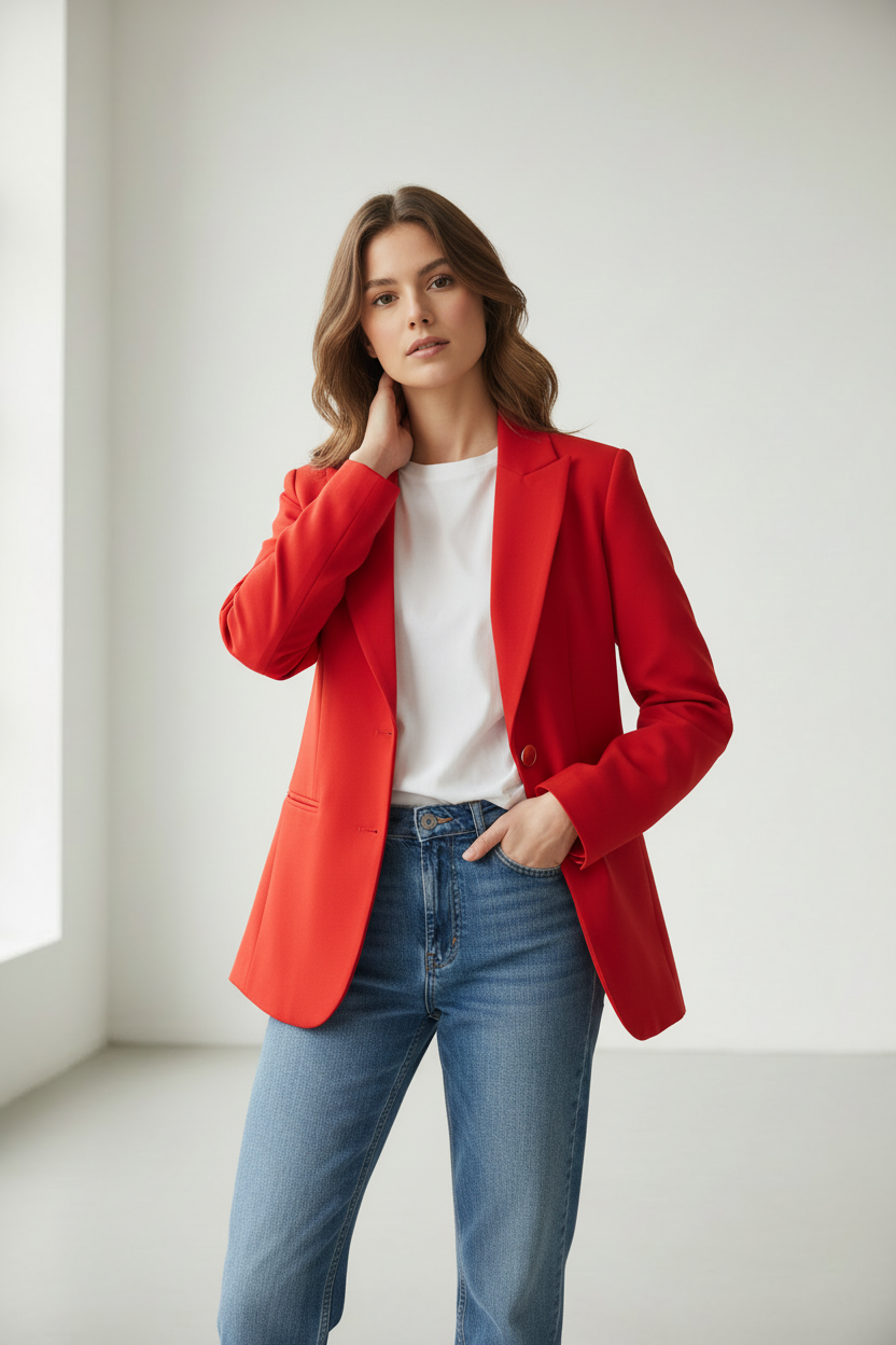 Blazer rosso - posa elegante