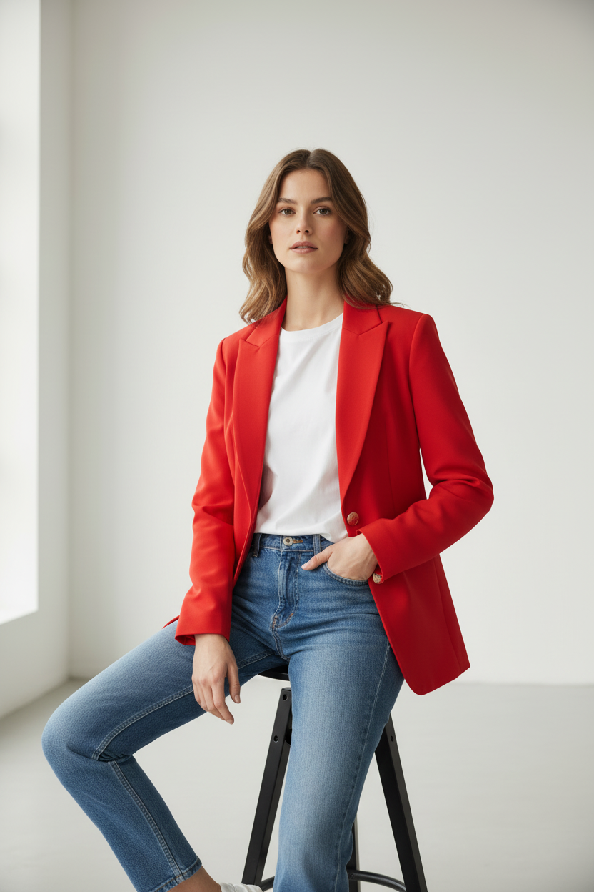 Blazer rosso - posa seduta