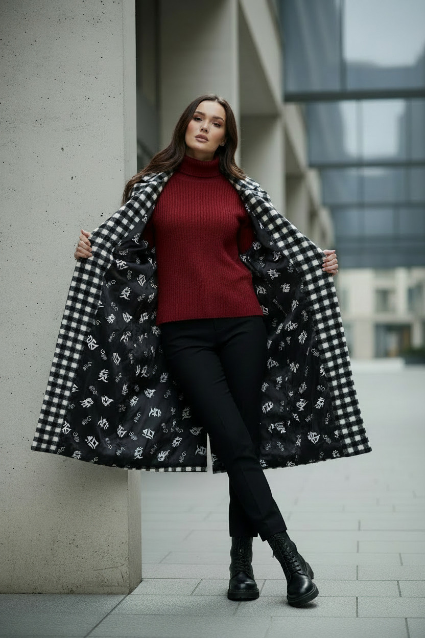 Cappotto vichy aperto da un lato - fodera visibile