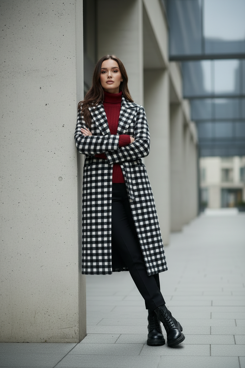 Cappotto vichy aperto - leaning