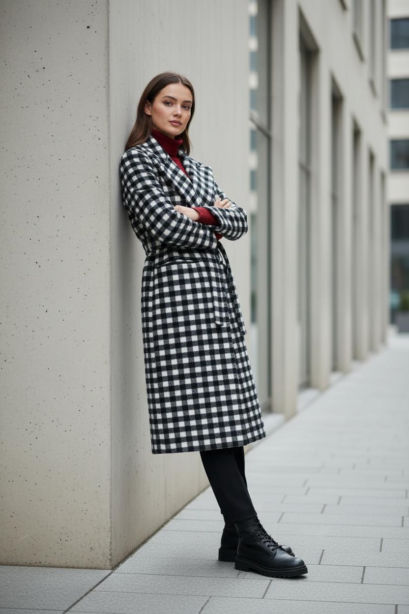 Cappotto vichy - appoggiata al muro