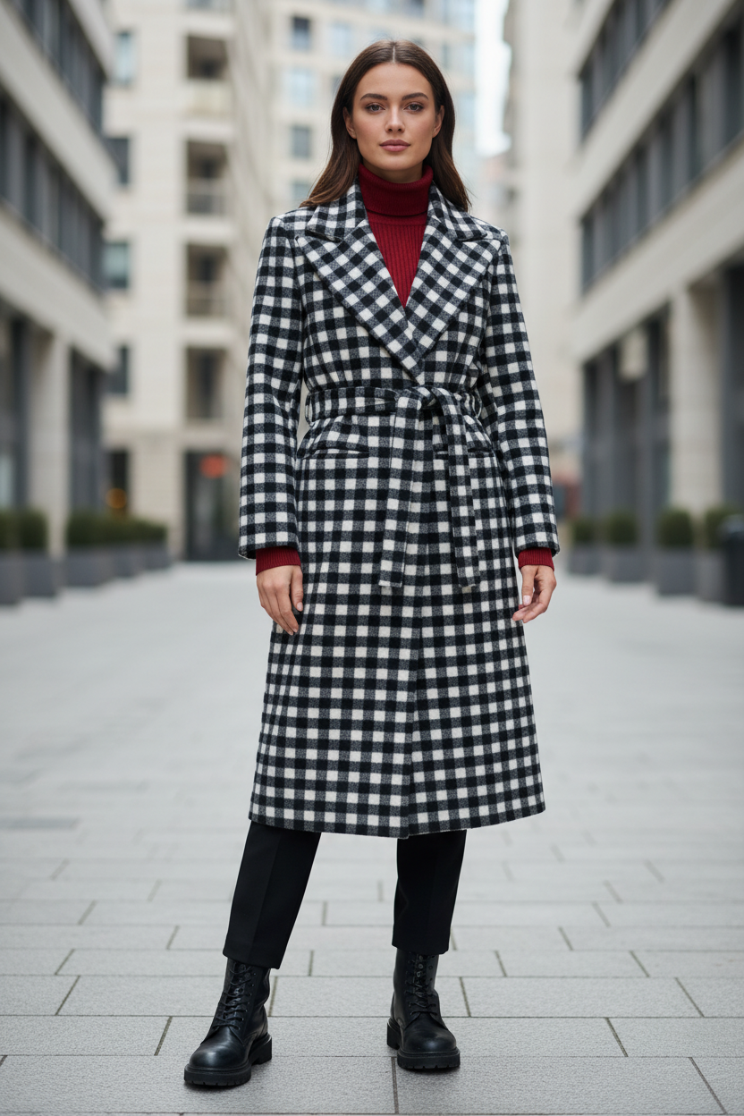 Cappotto vichy cinturato - standing