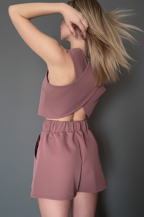 Coordinato rosa – braccio alzato – stile editoriale