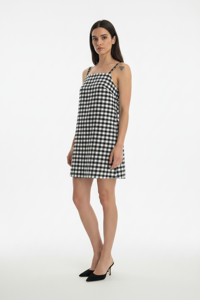 Gingham dress svasato - Tre quarti