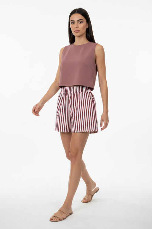 Top rosa X-back + shorts righe - Camminata v2